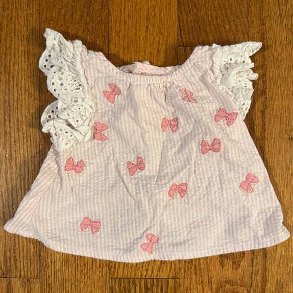 Mud Pie Pink and White Romantic Baby Blouse Size 0-3M - Picture 1 of 5